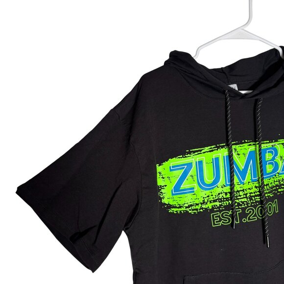 Zumba Since 2001 Short Sleeve Hoodie Bold Black & Green Men's Size Large NWT! - Picture 2 of 7